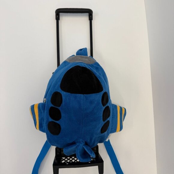 Popatu Kids Blue Fleece Airplane Rolling Backpack Trolley - Picture 6 of 9